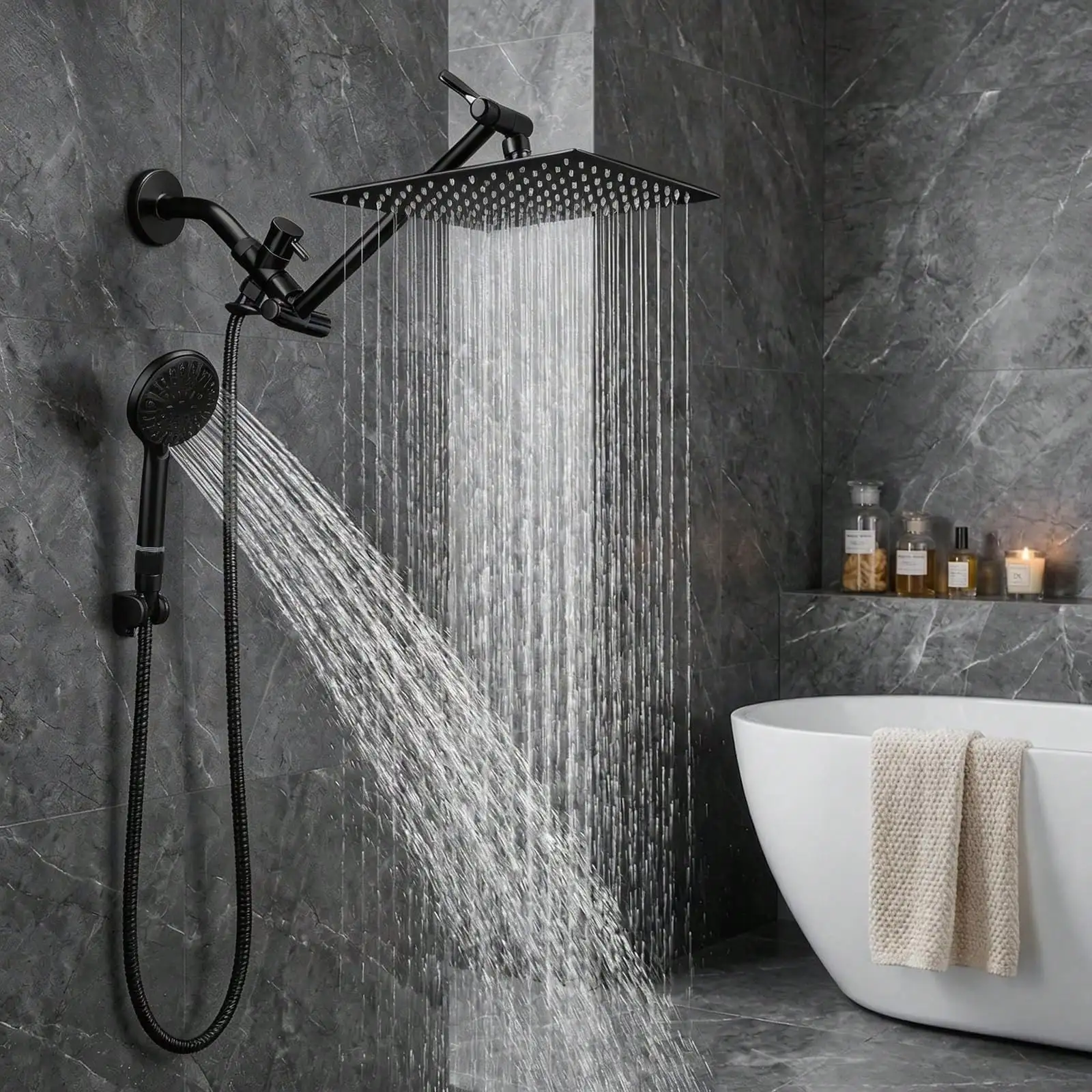High Pressure Shower Head Handheld - Pommeau de douche double avec douchette,