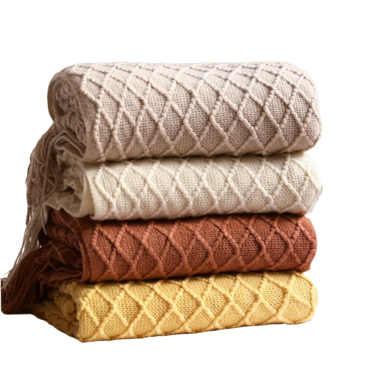 Couverture en tricot diamant T - Boho Throw Blanket Fringe avis et prix