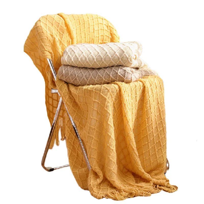 Couverture en tricot diamant T - Boho Throw Blanket Fringe avis et prix