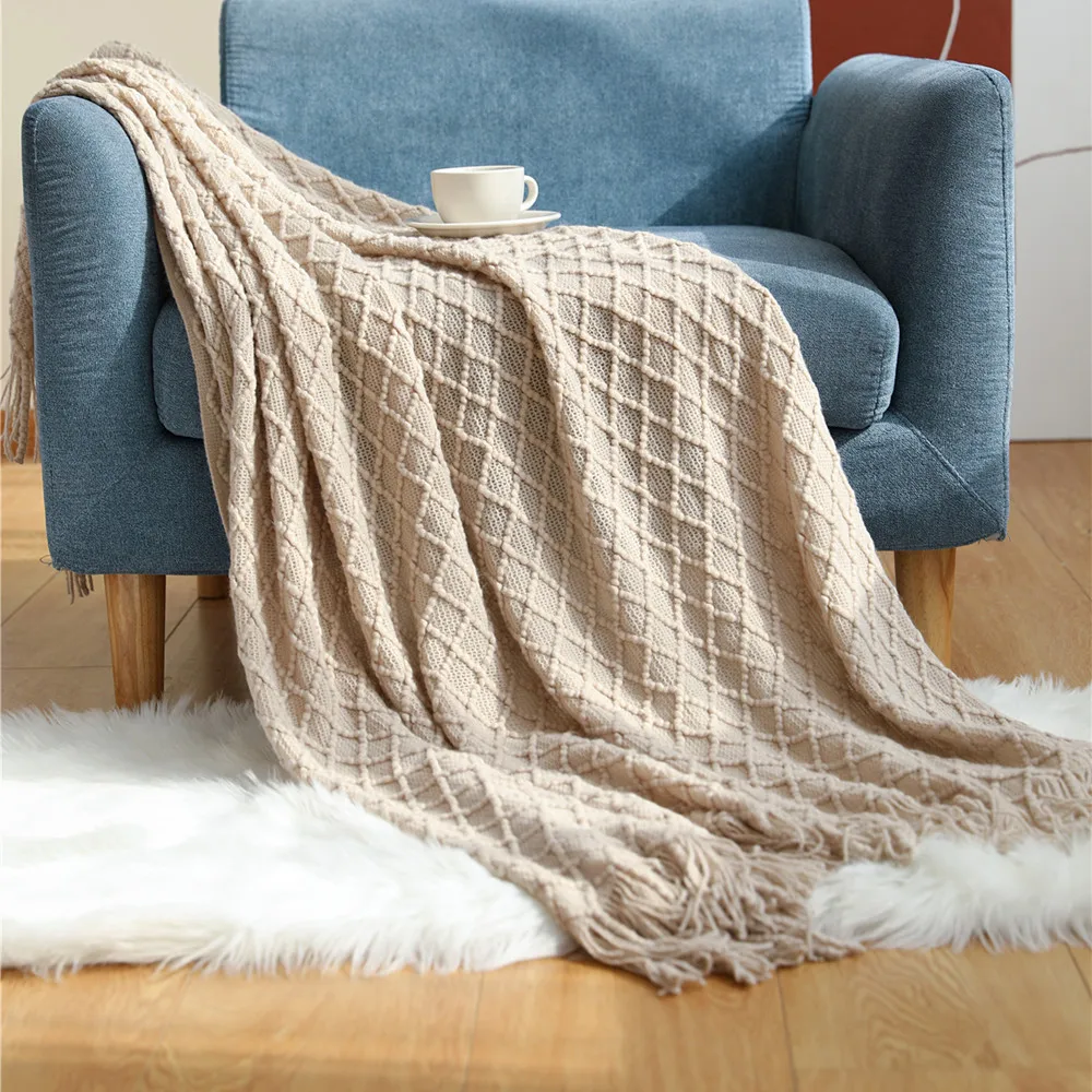 Couverture en tricot diamant T - Boho Throw Blanket Fringe avis et prix