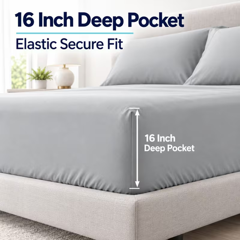 Ensemble de draps 3/4 pièces,  - Fitted Bed Sheets Deep Pocket avis et prix