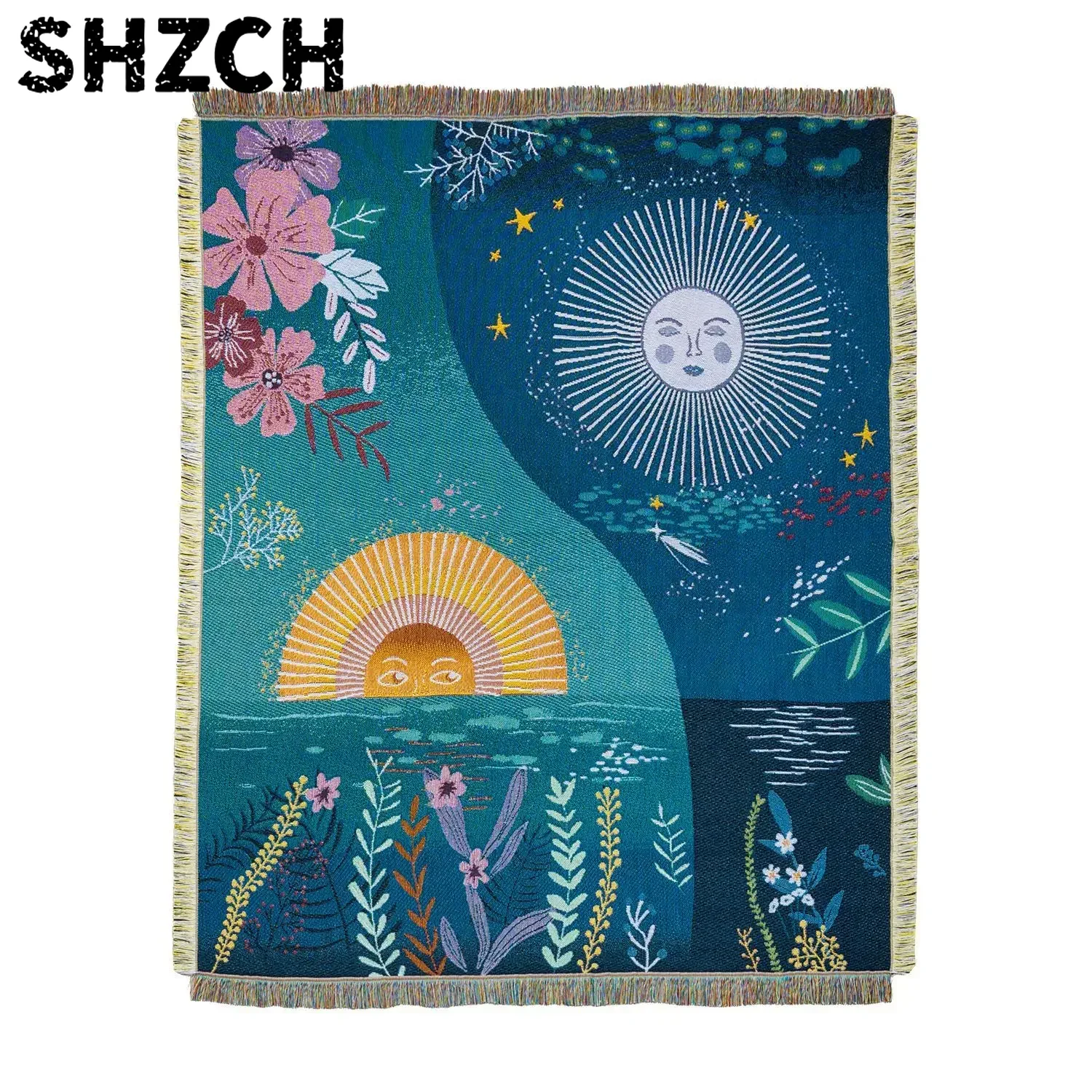 Tapisserie tissée Ciel et Lune - Boho Throw Blanket Fringe avis et prix