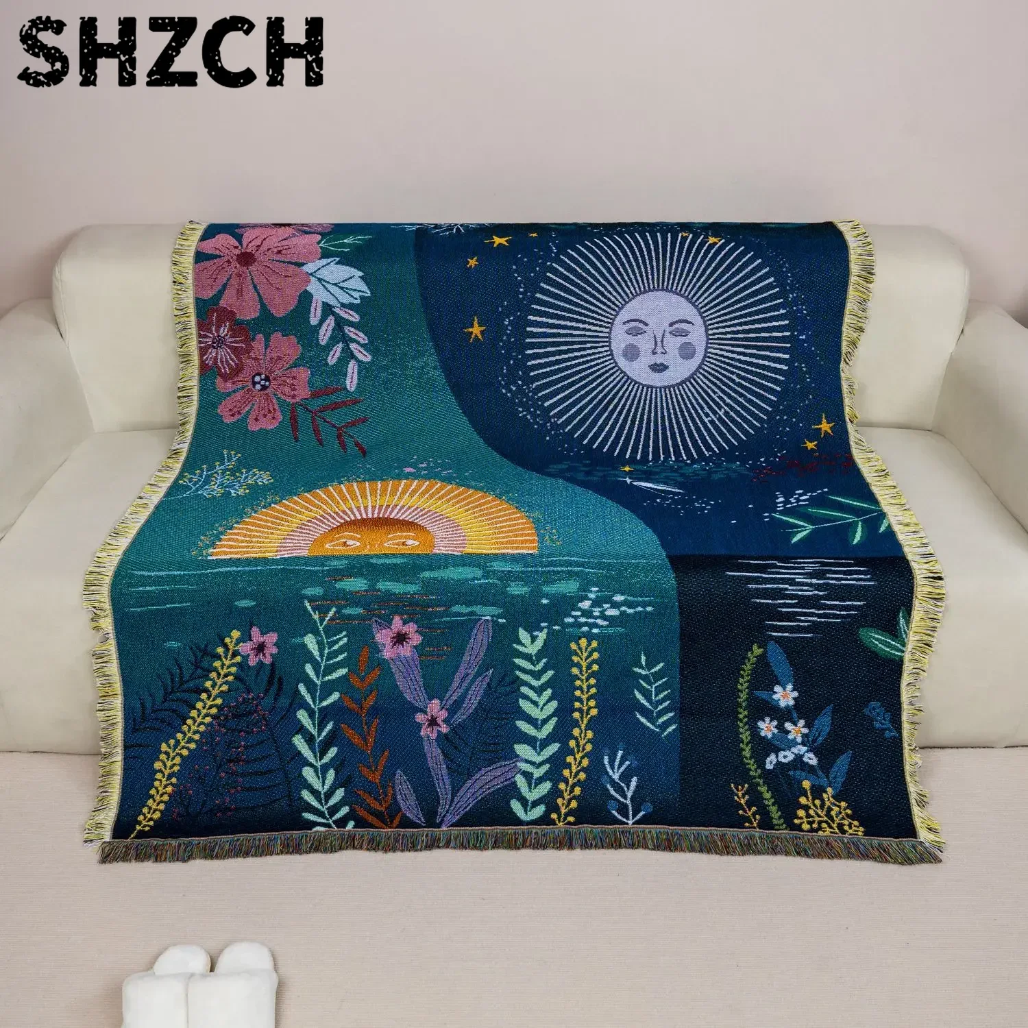Tapisserie tissée Ciel et Lune - Boho Throw Blanket Fringe avis et prix