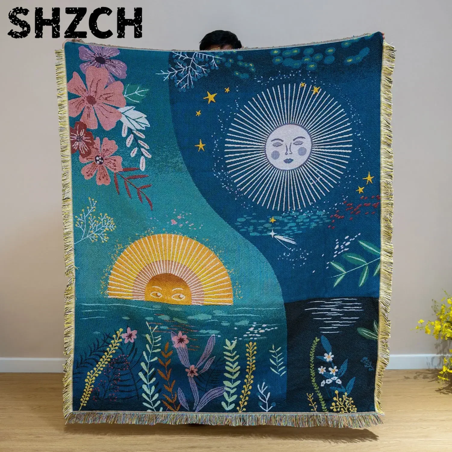 Tapisserie tissée Ciel et Lune - Boho Throw Blanket Fringe avis et prix